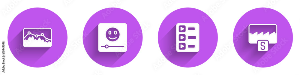 Set Music wave equalizer, player, playlist and icon with long shadow. Vector Set Music wave equalizer, player, playlist and icon with long shadow. Vector