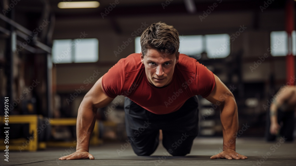Fototapeta premium A firefighter showcasing their strength and agility during a physical training session Generative AI