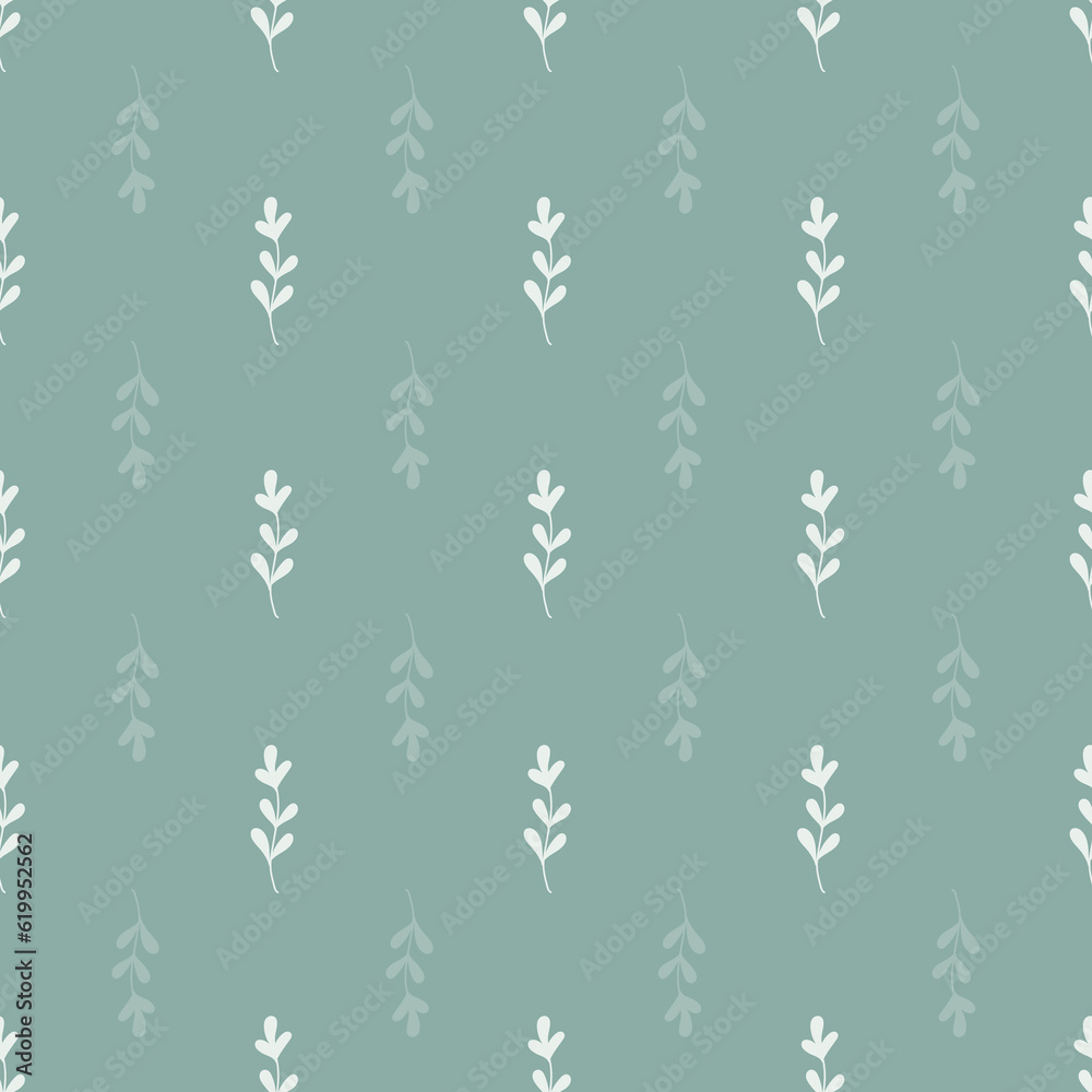 seamless repeat pattern with simple leaf motif on a sage green background perfect for fabric, scrap booking, wallpaper, gift wrap projects