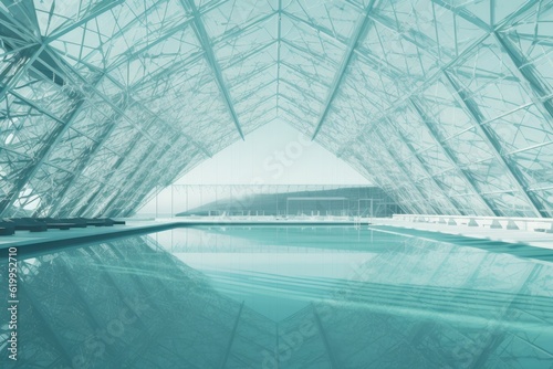 Illustration of an Indoor Swimming Pool with Modern Design and Clear Blue Water