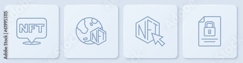 Set line NFT Digital crypto art, and Document and lock. White square button. Vector