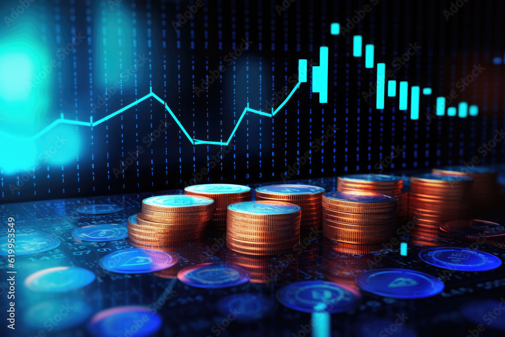 Coins background with a finance graph. Showcasing growth and success in ...