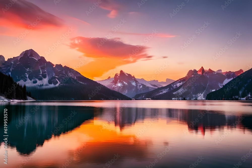 sunset over the lake  generated by AI technology 