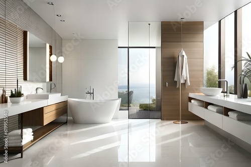 modern bathroom with furniture generated by AI technology 