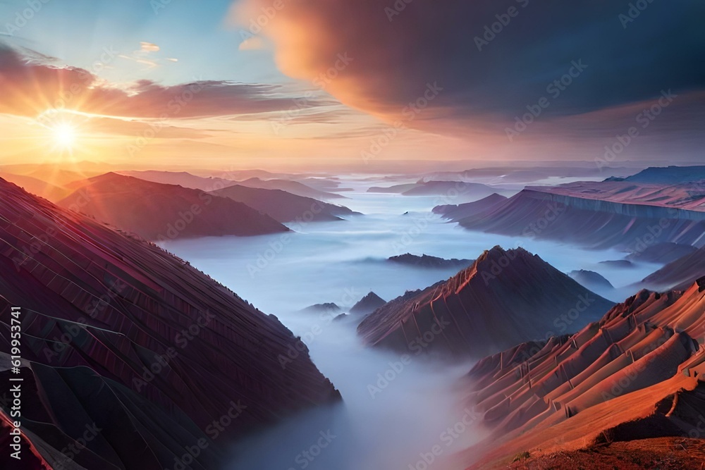 sunrise over the mountains generated by AI technology 