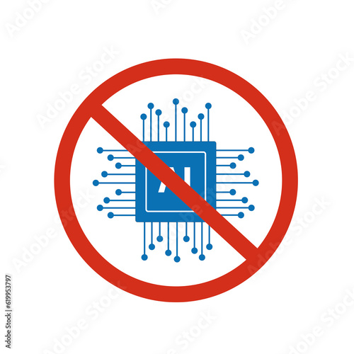 Logo de prohibido el uso de inteligencia artificial sobre un fondo blanco liso y aislado. Vista de frente y de cerca. Copy space