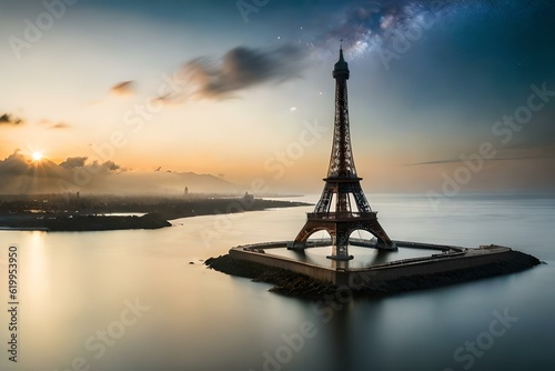 eiffel tower at sunsetgenerated by AI technology 