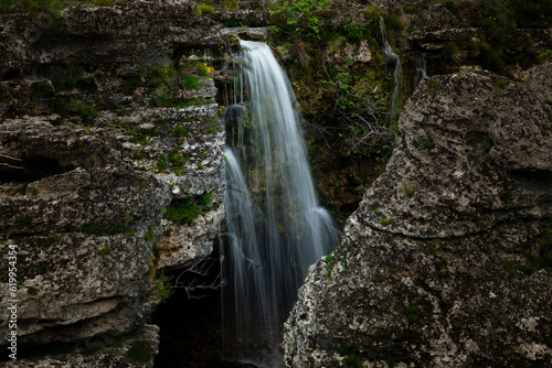 Waterfall in the rocks. Landscape. Travels