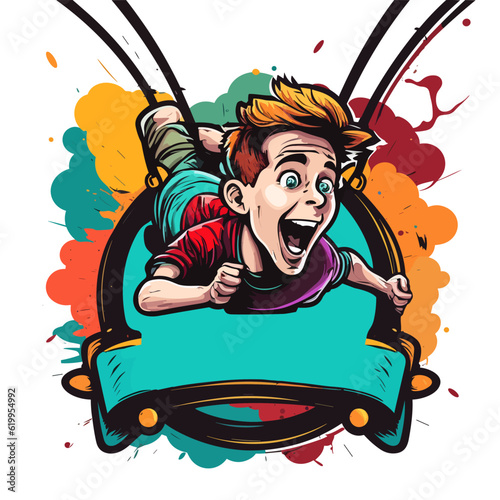 Bungee jumping. Man having a good time bungee jumping. Extreme sport. Cartoon vector illustration.