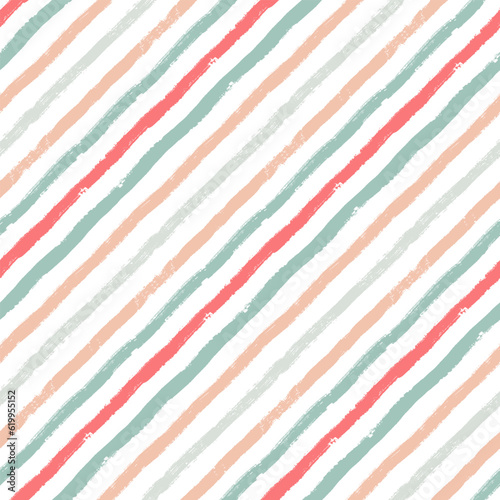 Diagonal stripes pattern, cute vector background, seamless brush texture lines, red and green geometric strokes, Christmas gift paper
