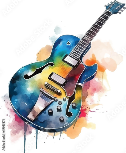Watercolor Musical Guitar on white background
