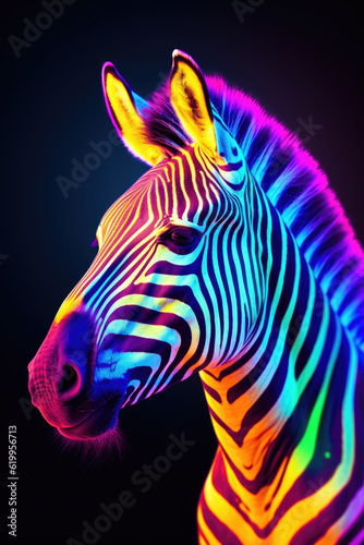 Zebra on a bright rainbow background. Generative AI