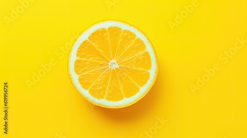 a horizontal layout, of a Lemon slice on trendy turquoise and yellows, Food-themed in a JPG format. Generative AI