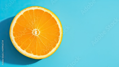 a horizontal format  Orange slice with trendy colored background for product photography and design  Design-themed  JPG. Generative AI