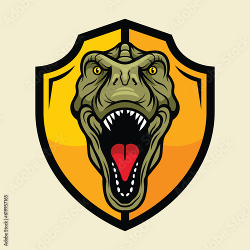 Tyrannosaurus rex head shield mascot. Dinosaur logo. Vector illustration
