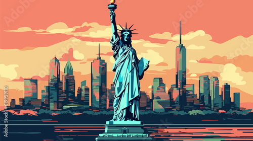 New York,The statue of liberty, 2d cartoon vector illustration.