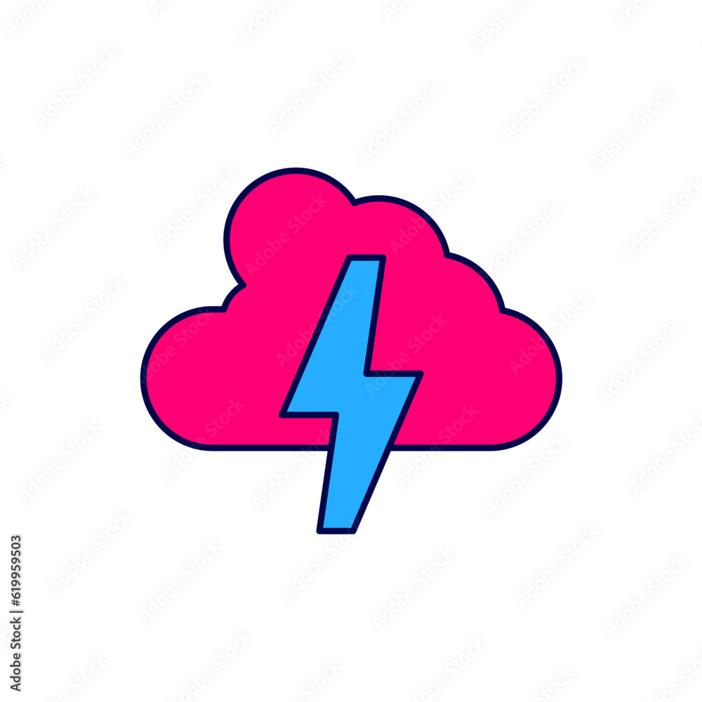 Filled outline Storm icon isolated on white background. Cloud and lightning sign. Weather icon of storm. Vector