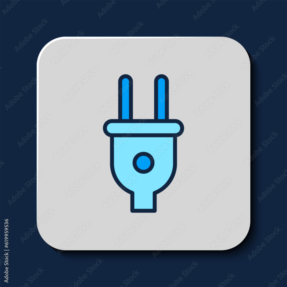 Filled outline Electric plug icon isolated on blue background. Concept of connection and disconnection of the electricity. Vector Filled outline Electric plug icon isolated on blue background. Concept of connection and disconnection of the electricity. Vector