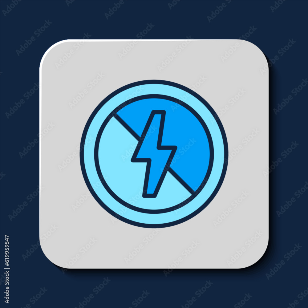 Filled outline No lightning icon isolated on blue background. No electricity. Vector
