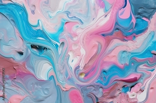 Digital illustration in fluid art style in pink and blue colours. Abstract mixing of colored liquid paints