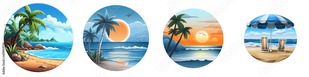 Beach clipart collection, vector, icons isolated on transparent background