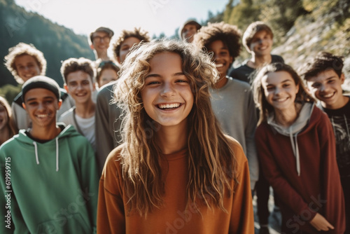 International youth day. Teenagers, happy and cheerful, smiling and laughing, together, young and funny. Entertainment for young people. Teens make the future. Generative AI