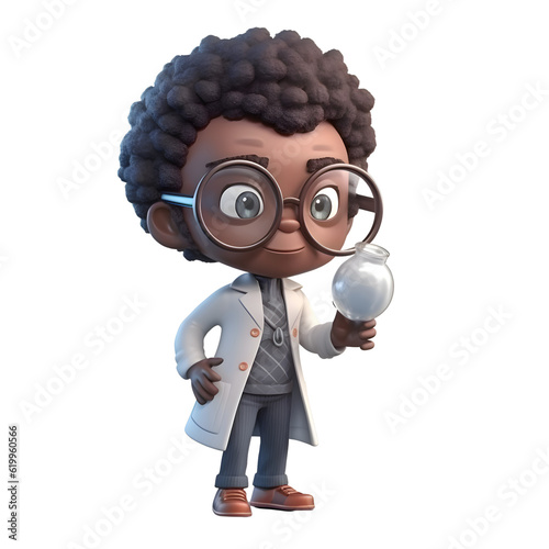 Cartoon boy with magnifying glass on a white background. 3d rendering © Muhammad