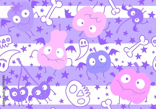 Autumn cartoon harvest season Halloween fruit monsters vampire pattern for wrapping paper and fabrics and linens