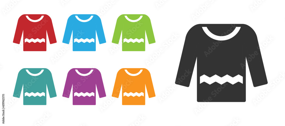 Black Sweater icon isolated on white background. Pullover icon. Set icons colorful. Vector
