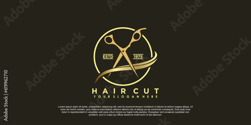 beauty salon hair cut logo design creative concept