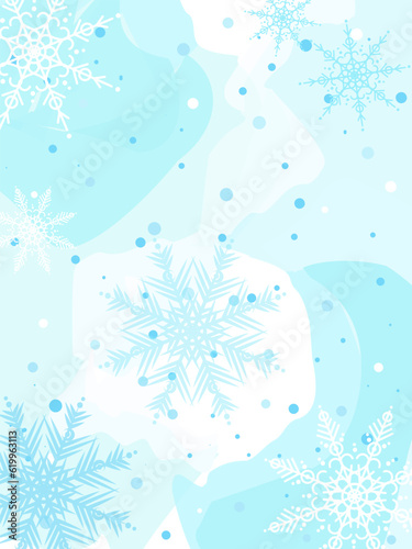 Blue light winter background with snow and snowflakes. Vector illustration for poster, invitation, template. Copy space.