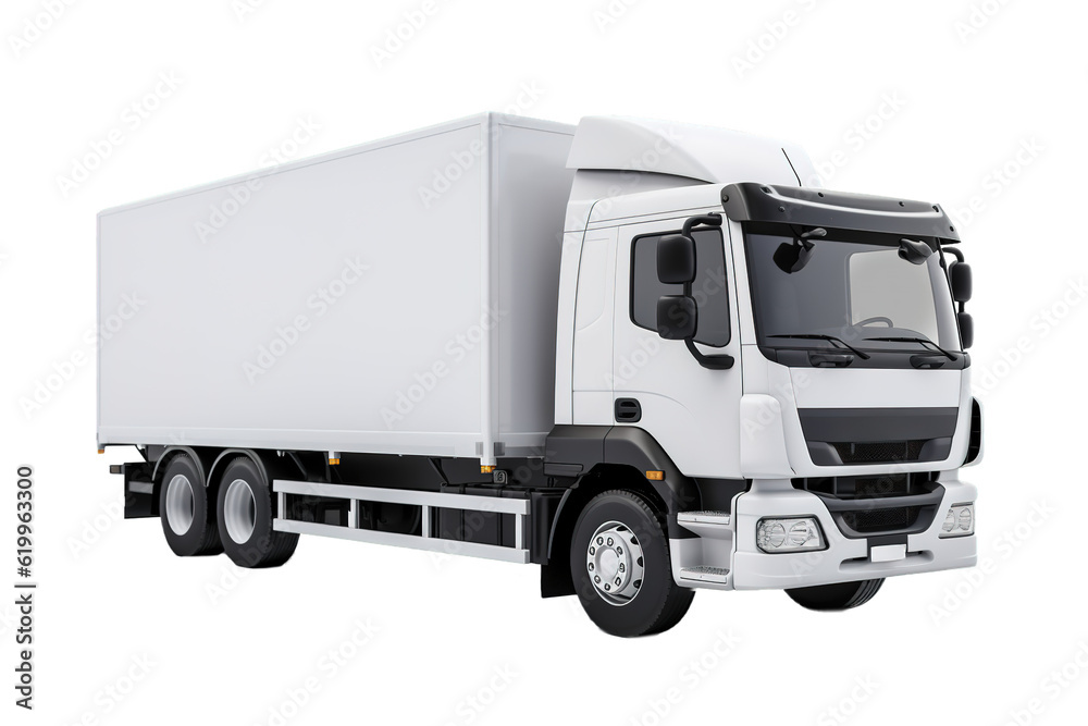 White cargo truck over isolated transparent background White cargo truck over isolated transparent background