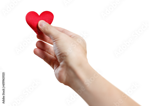 Cuadro en lienzo Male hand holding a red heart, cut out