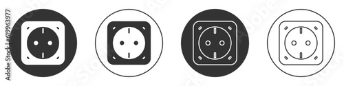 Black Electrical outlet icon isolated on white background. Power socket. Rosette symbol. Circle button. Vector