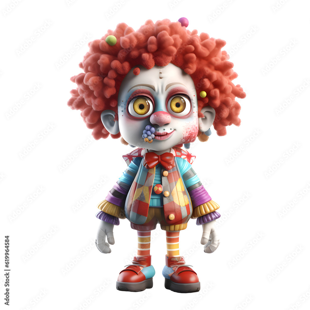 Clown with red hair on a white background. 3d illustration