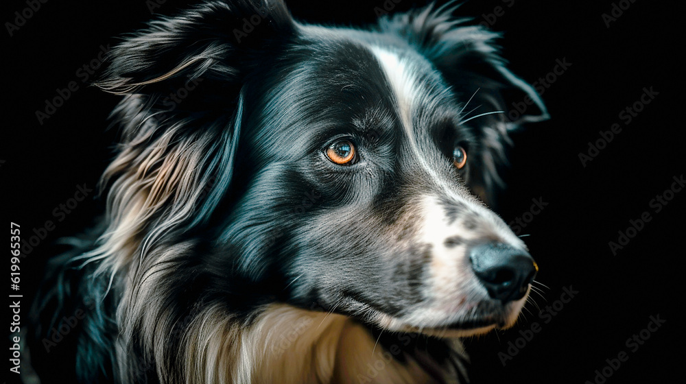 border collie portrait on black  Generative AI
