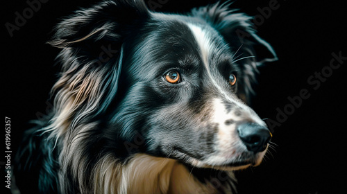 border collie portrait on black  Generative AI © Melinda Nagy