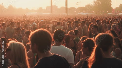crowd enjoying sunset at summer music festival Generative AI