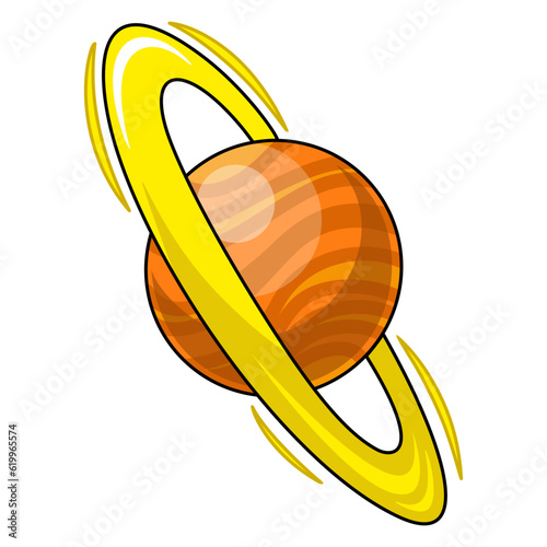 Cartoon planet Saturn of solar system. Planet isolated on white background. Vector illustration on space theme. Picture perfect for education kids.