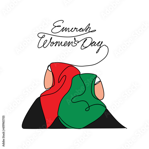 One continuous line drawing of Emirati Women’s Day celebration August 28. UAE National Day design in simple linear style. UAE Women's Day design concept vector illustration