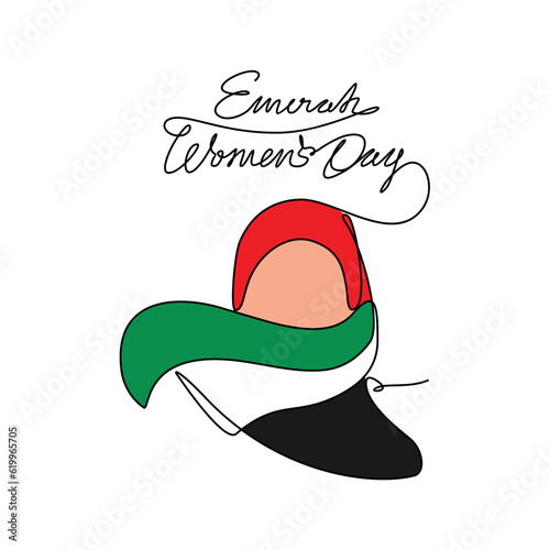 One continuous line drawing of Emirati Women’s Day celebration August 28. UAE National Day design in simple linear style. UAE Women's Day design concept vector illustration