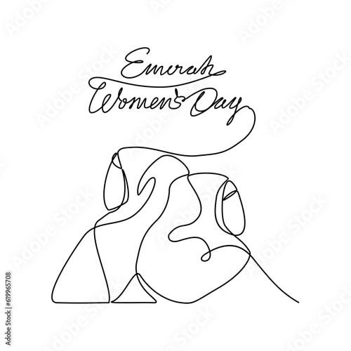 One continuous line drawing of Emirati Women’s Day celebration August 28. UAE National Day design in simple linear style. UAE Women's Day design concept vector illustration