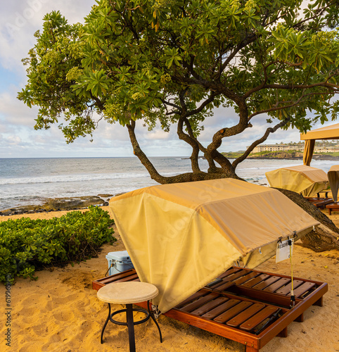 Hotel Cabana Chairs on Shipwreck Beach, Kauai, Hawaii, USA