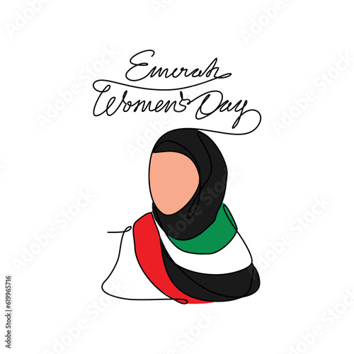 One continuous line drawing of Emirati Women’s Day celebration August 28. UAE National Day design in simple linear style. UAE Women's Day design concept vector illustration