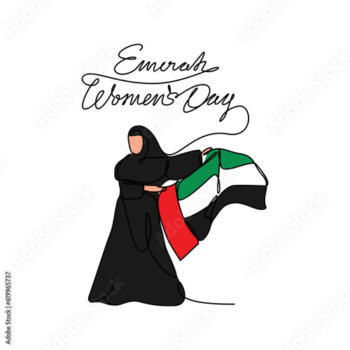 One continuous line drawing of Emirati Women’s Day celebration August 28. UAE National Day design in simple linear style. UAE Women's Day design concept vector illustration