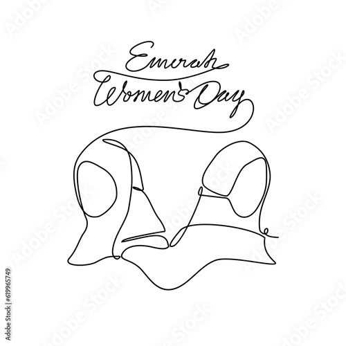 One continuous line drawing of Emirati Women’s Day celebration August 28. UAE National Day design in simple linear style. UAE Women's Day design concept vector illustration