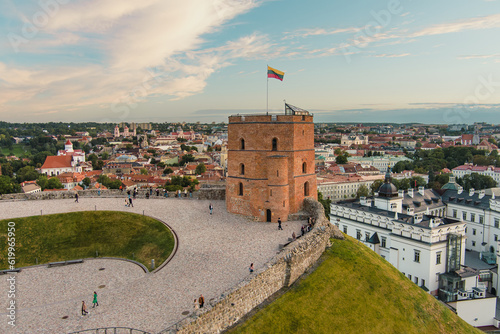 Aerial view of Gediminas Tower, the remaining part of the Upper Castle in Vilnius, Lithuania. photo