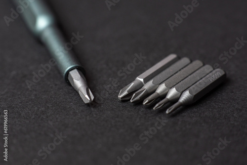 set of metal mini screwdrivers close-up