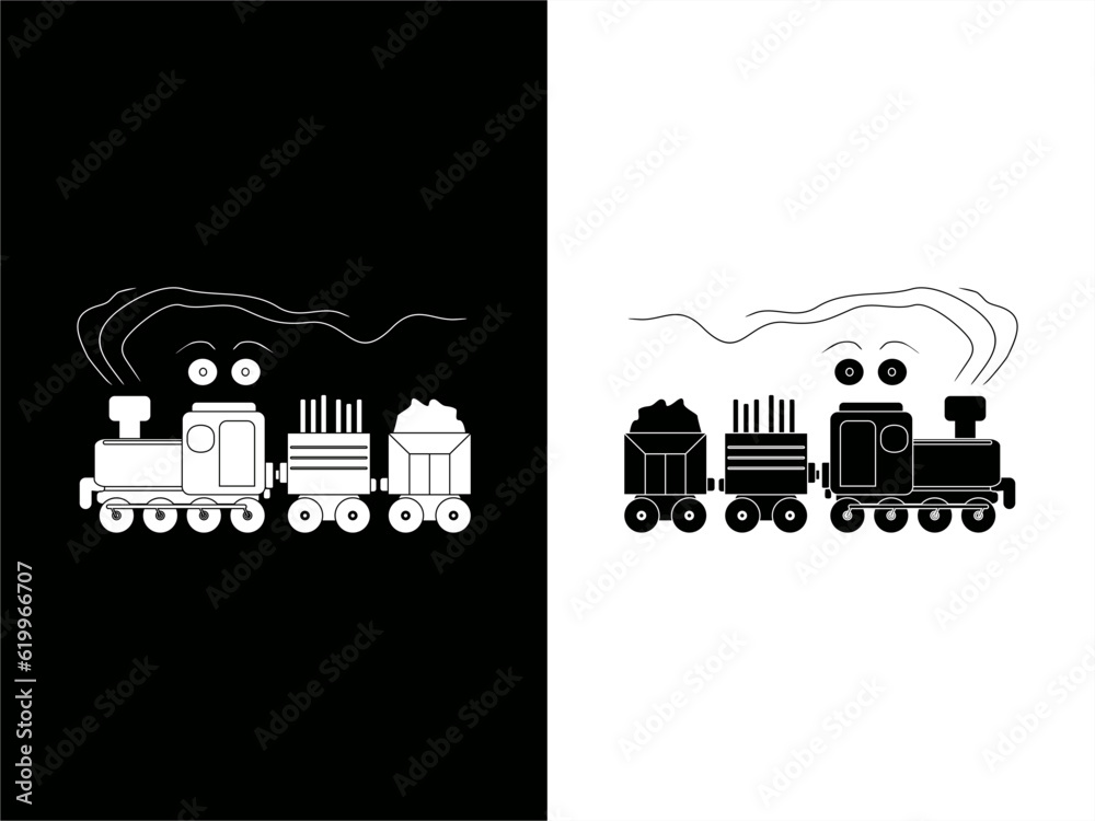 Naklejka premium silhouette illustration of a cute train in high contrast card