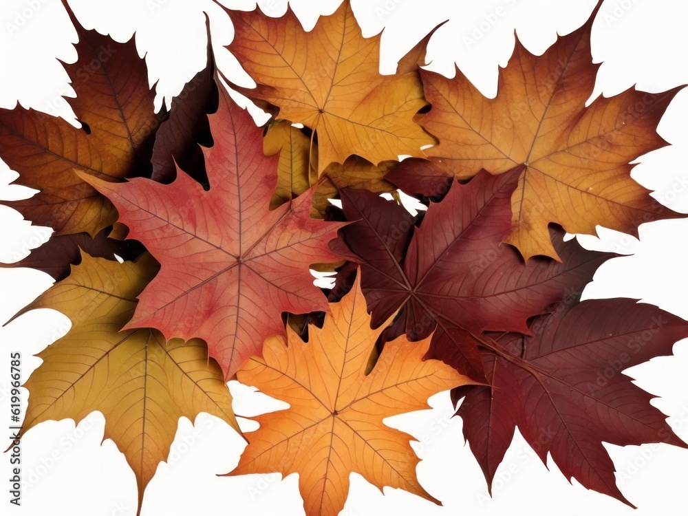 Natural colorful autumn maple leaves stacked in a circle, created with generative ai, ki Natural colorful autumn maple leaves stacked in a circle, created with generative ai, ki